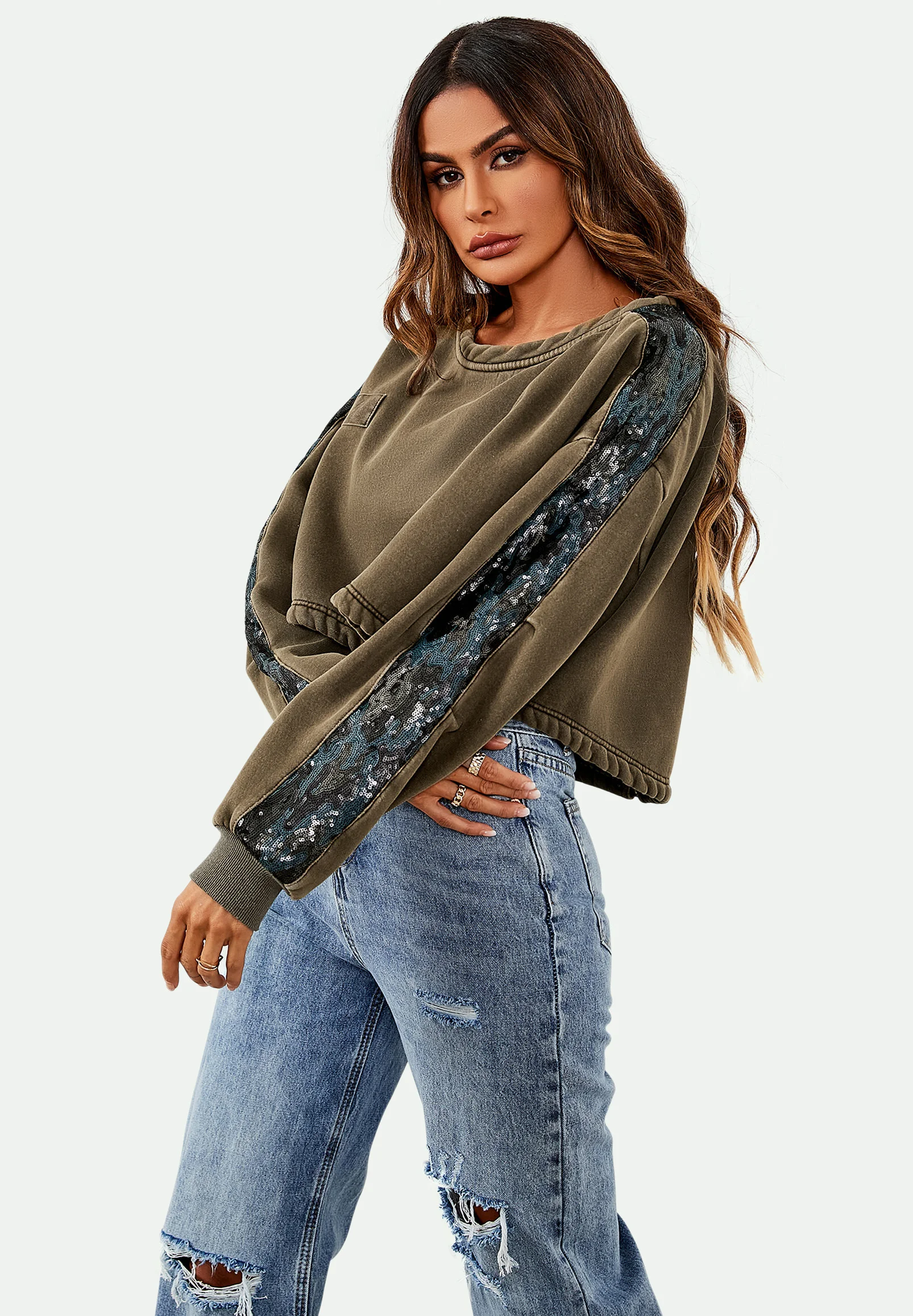 Sudadera con detalle de lentejuelas y mangas cortas FS Collection