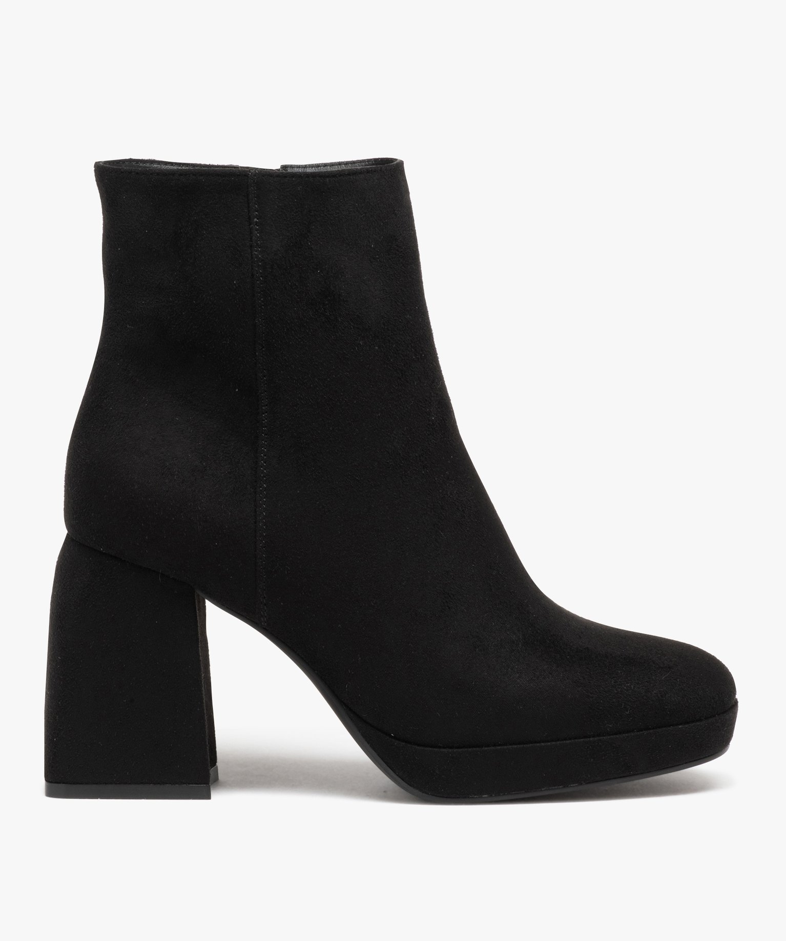 Boots femme à talon flare et en suédine unie noir | GEMO