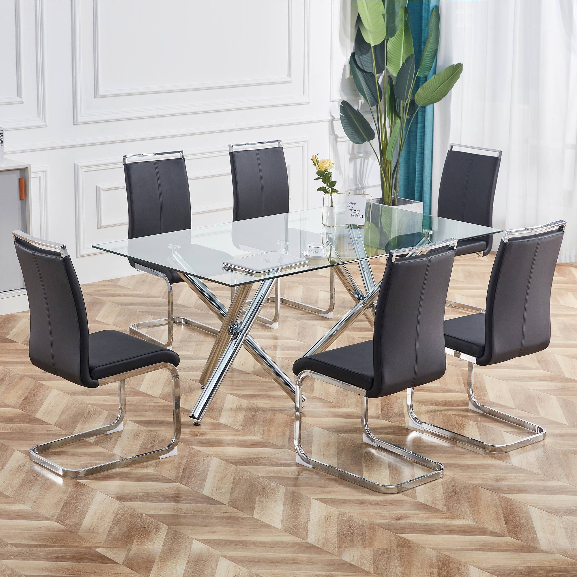 REDOM Freischwinger 4er Schwingstuhl Kunstlederstuhl Esszimmerstuhl (Polster Stuhl Set nur 4 Stühle ohne Esstisch)