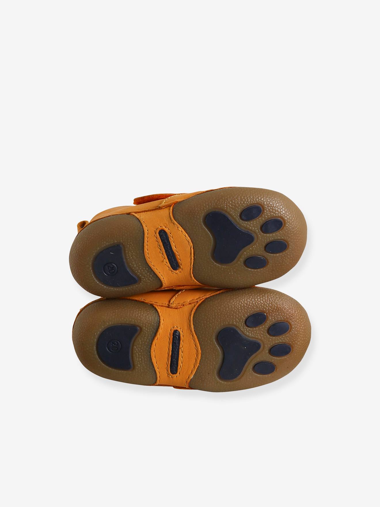 Chaussons scratché bébé en cuir souple jaune