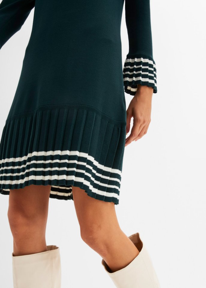 Strickkleid mit plissiertem Rock