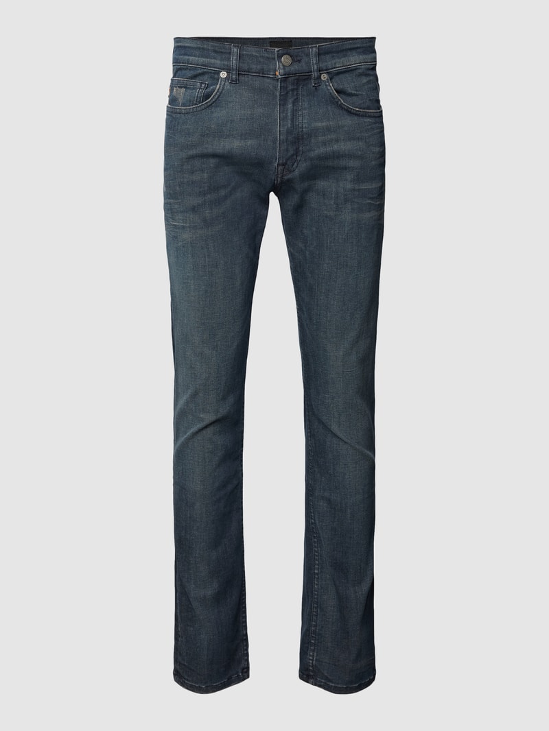 Slim Fit Jeans mit Label-Patch Modell 'Delaware' in dunkelblau