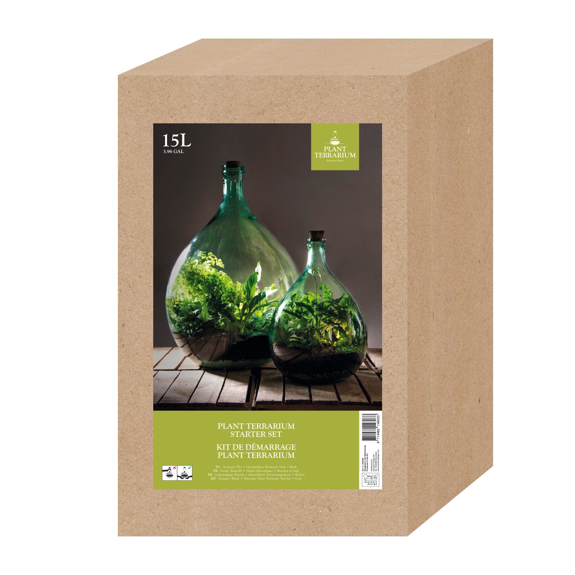 esschert design Übertopf Esschert Design Terrarium Flasche 15 Liter Set Glas Pflanzen Gewächs Haus Deko