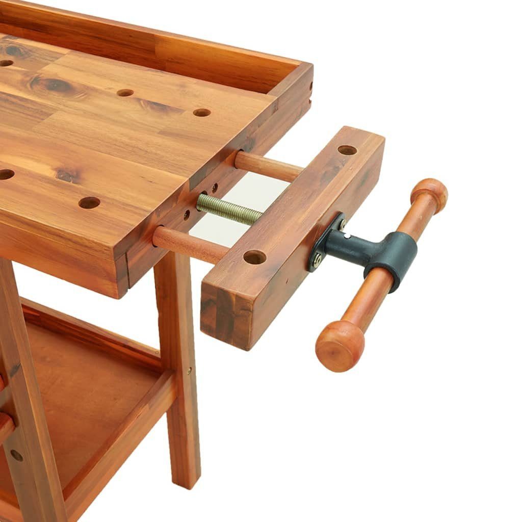 vidaXL Werkbank Werkbank mit Schubladen Schraubstöcken 124x52x83 cm Akazienholz, (1-tlg)