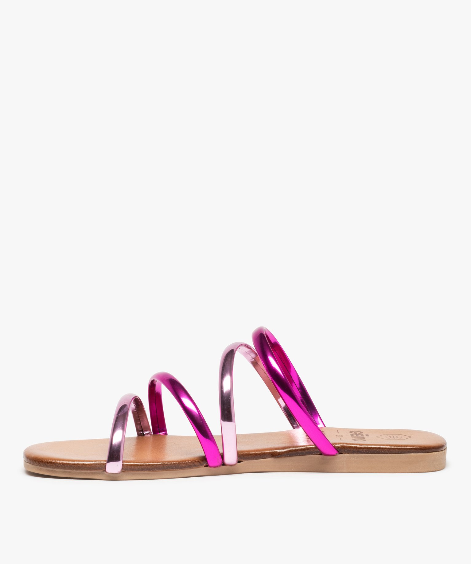 Mules femme avec brides bicolores effet miroir rose | GEMO