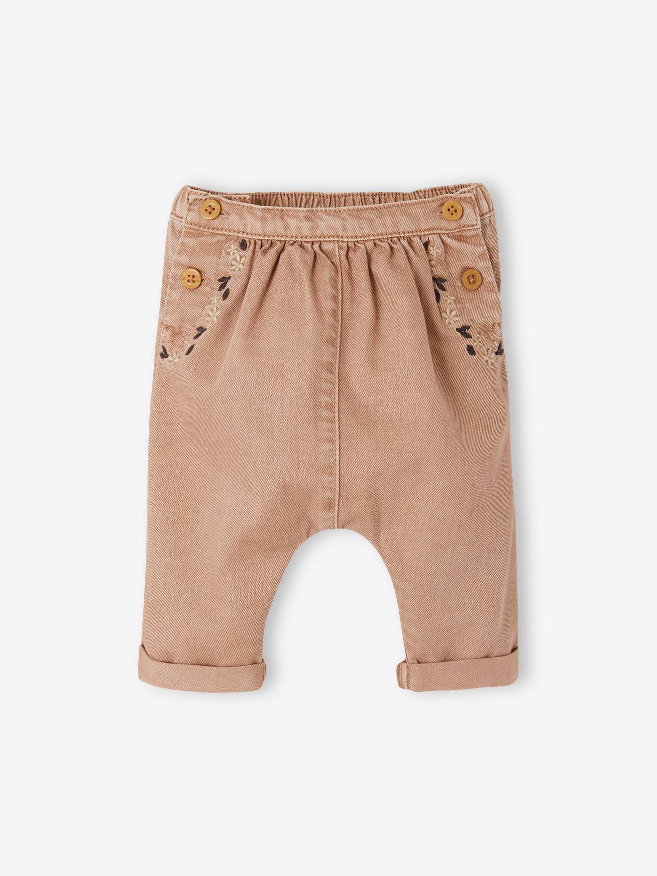 Vertbaudet Bestickte Baby Pluderhose, Denim - cappuccino