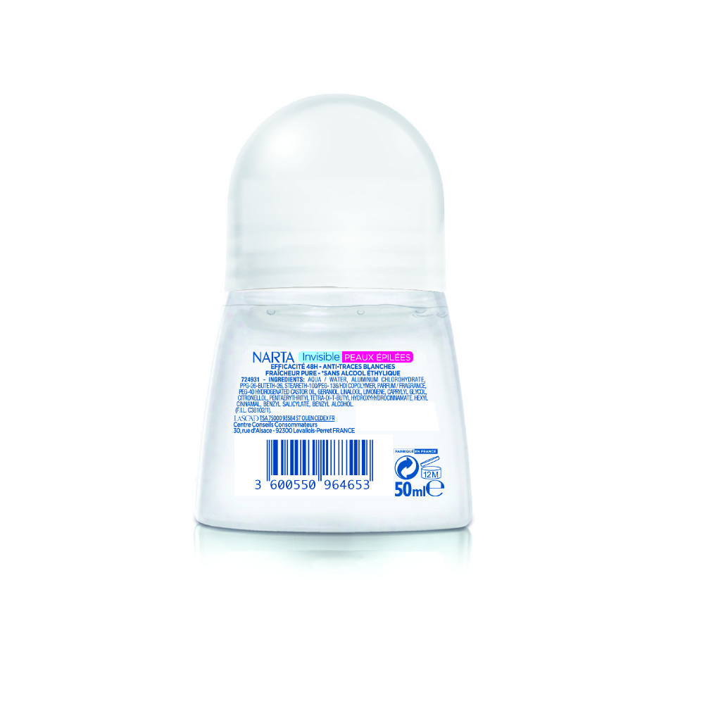 NARTA Narta Invisible Déodorant Bille Femme Anti-Transpirant Peaux Epilées 48h