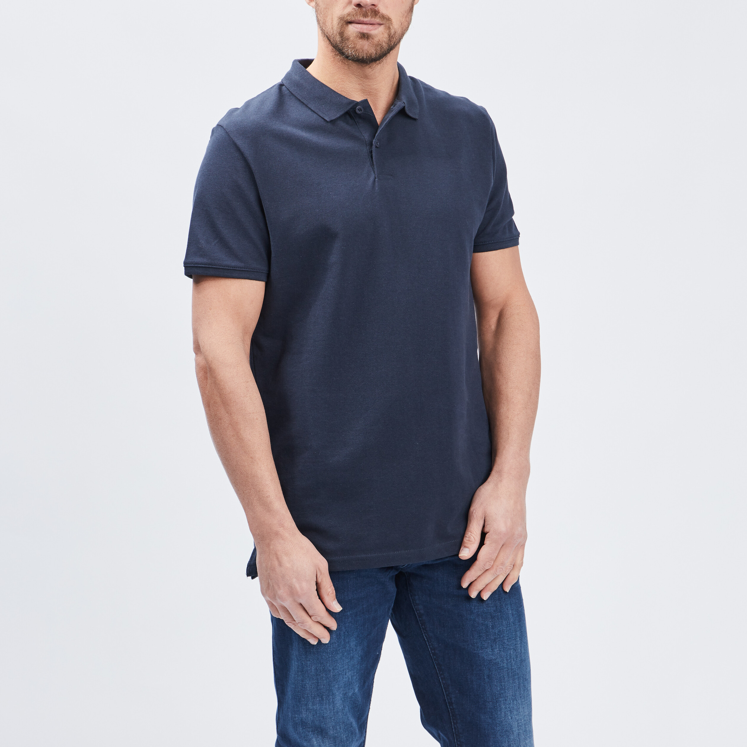 Polo en coton manches courtes bleu marine homme | La Halle