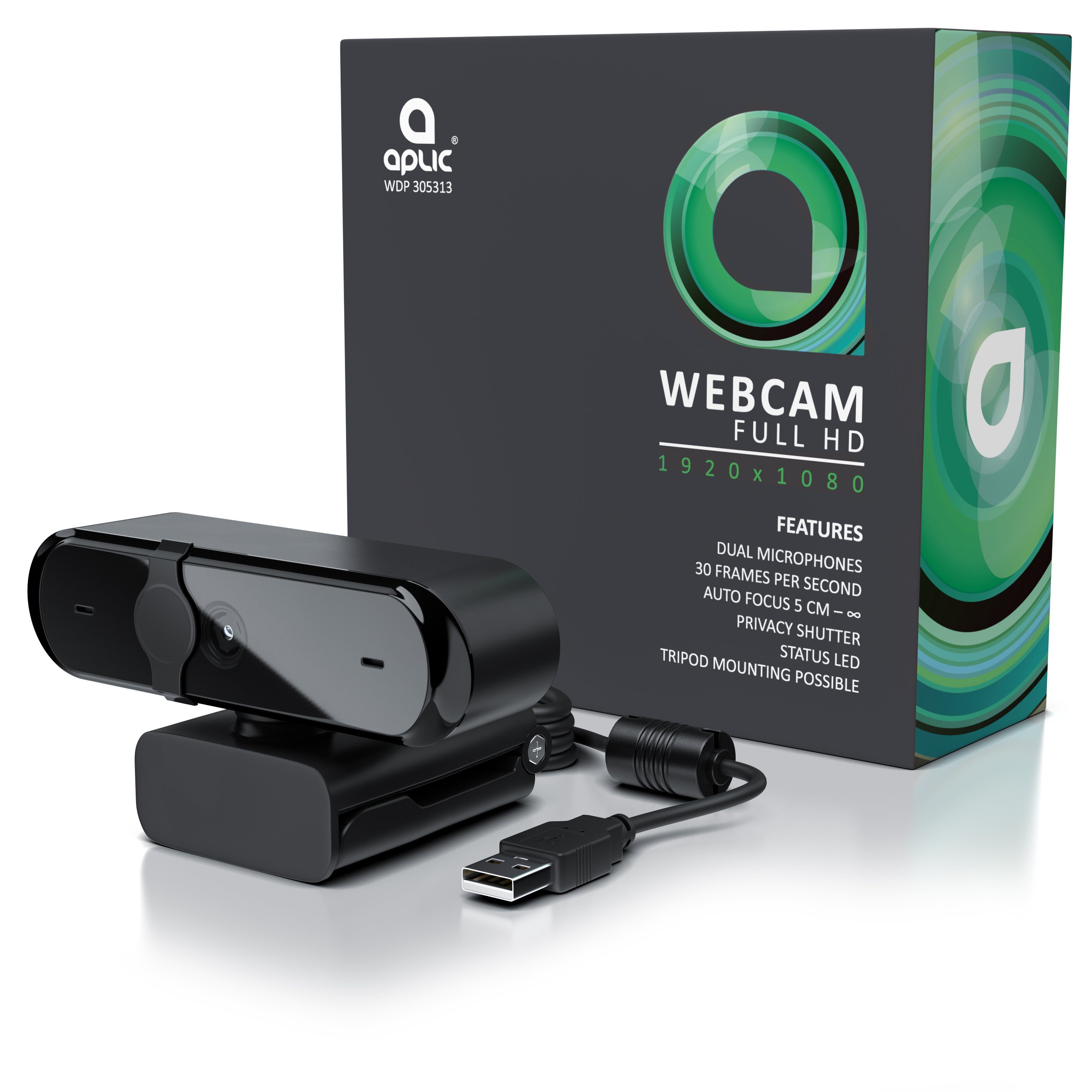 Aplic Full HD-Webcam (FHD; 1080p; 1920 x 1080, Mikrofon, Abdeckung, Sichtschutz, Autofokus. Low Light, für PC & MAC)