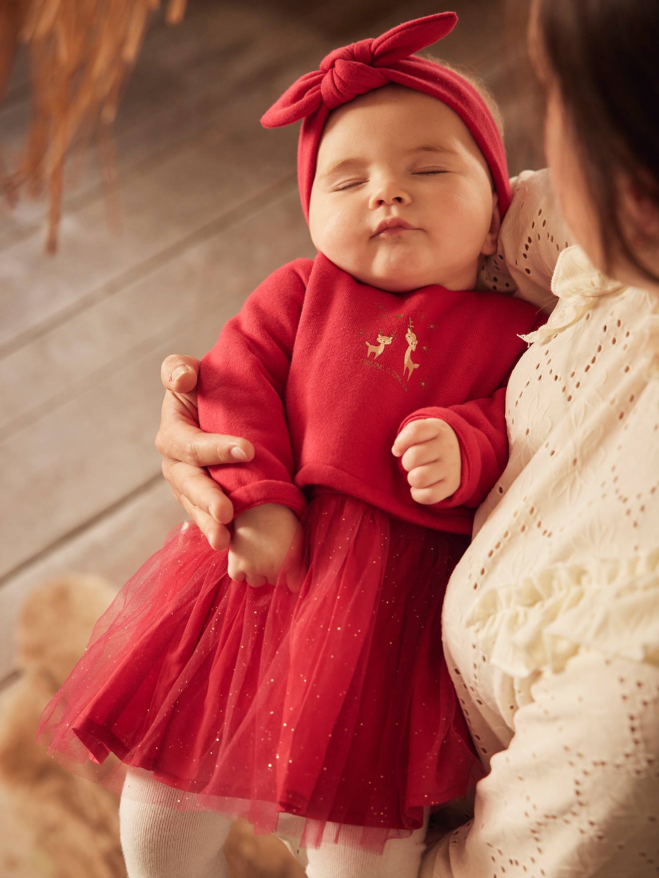 Robe de fêtes effet 2 en 1 et son bandeau bébé rouge brique