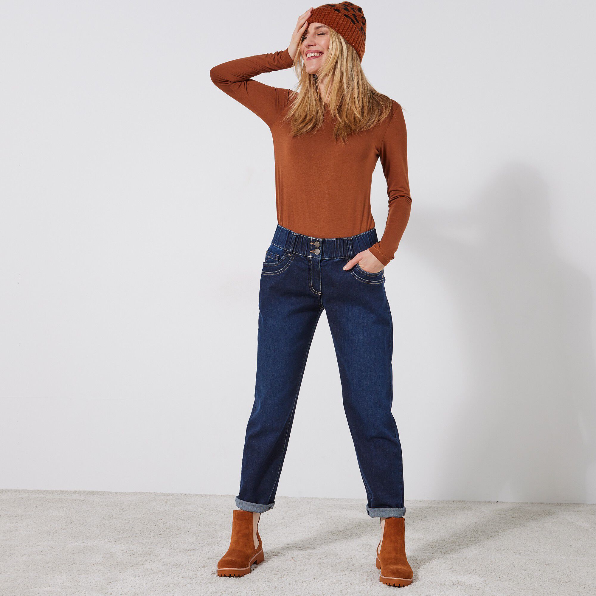 Jean mom taille élastiquée stretch