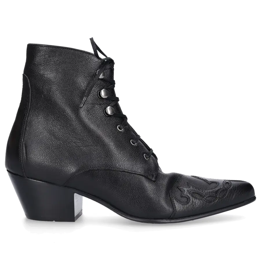 Saint Laurent - Stiefeletten REBECCA 60 Kalbsleder Logo Stickerei schwarz - schwarz