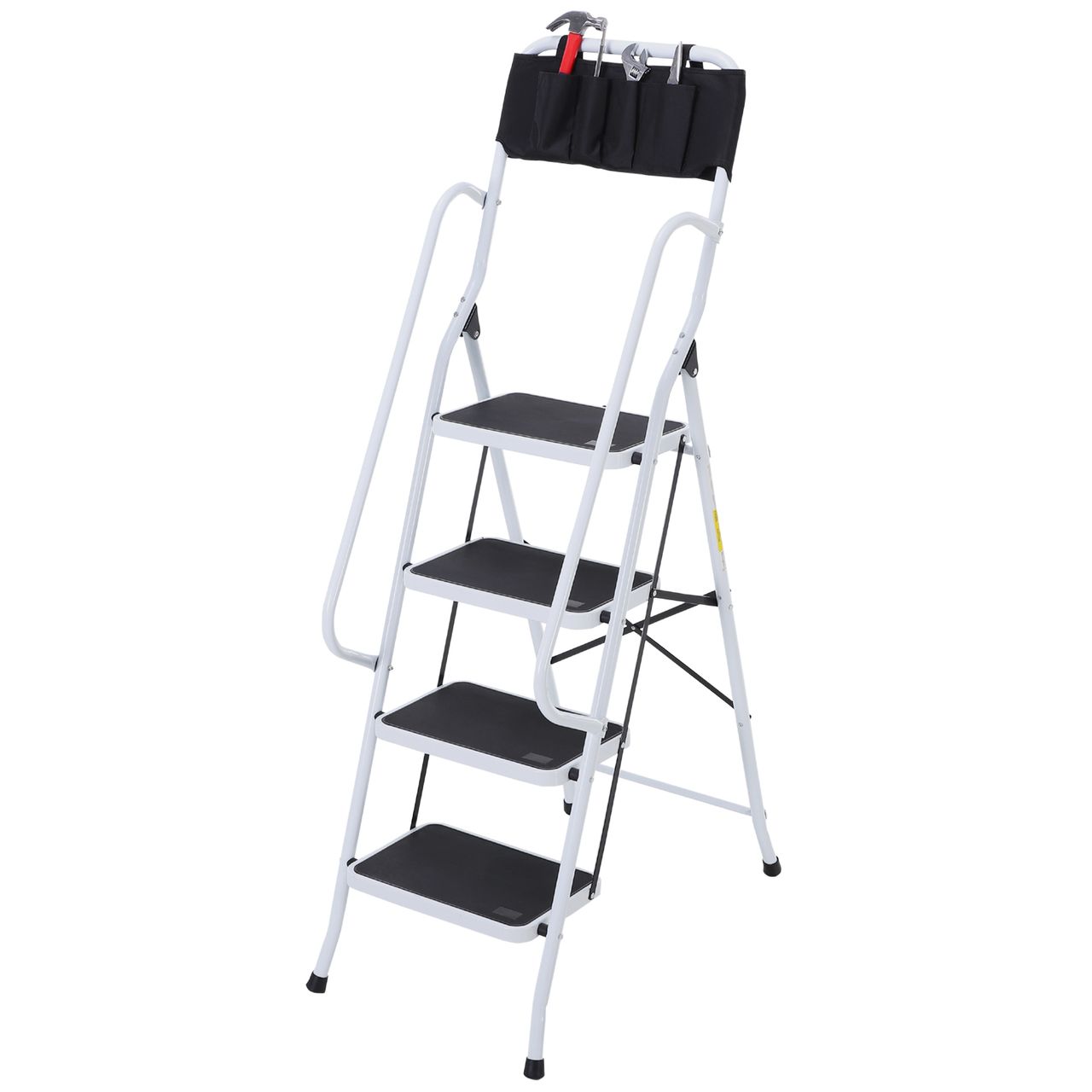 HOMCOM Klapptritt Stehleiter mit 4 Stufen Trittleiter mit Griff Tasche bis 150kg