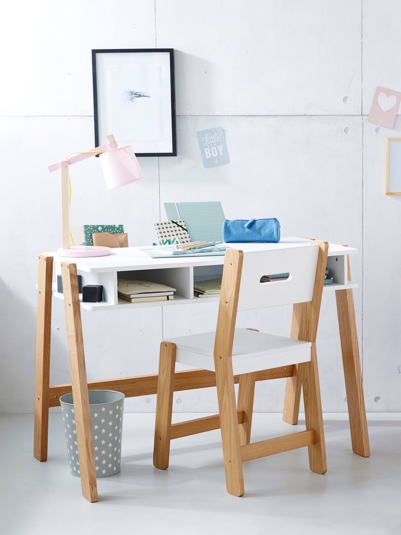 Vertbaudet Kinderstuhl ARCHITEKT JUNIOR, Sitzhöhe 45 cm - aquamarin/natur