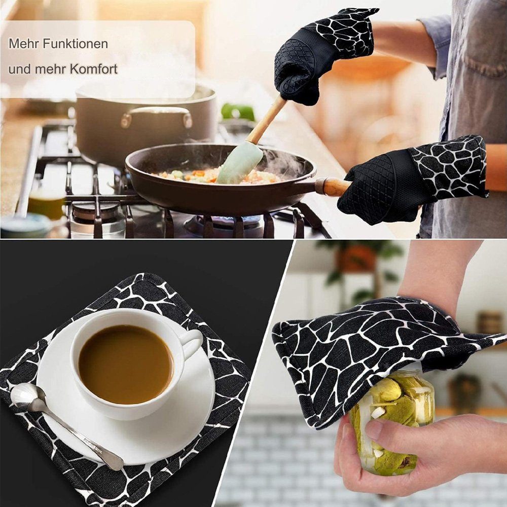Tian Dee Topfhandschuhe Ofenhandschuh, Topfhandschuhe Hitzebeständige1 Paar und 2 Topflappen