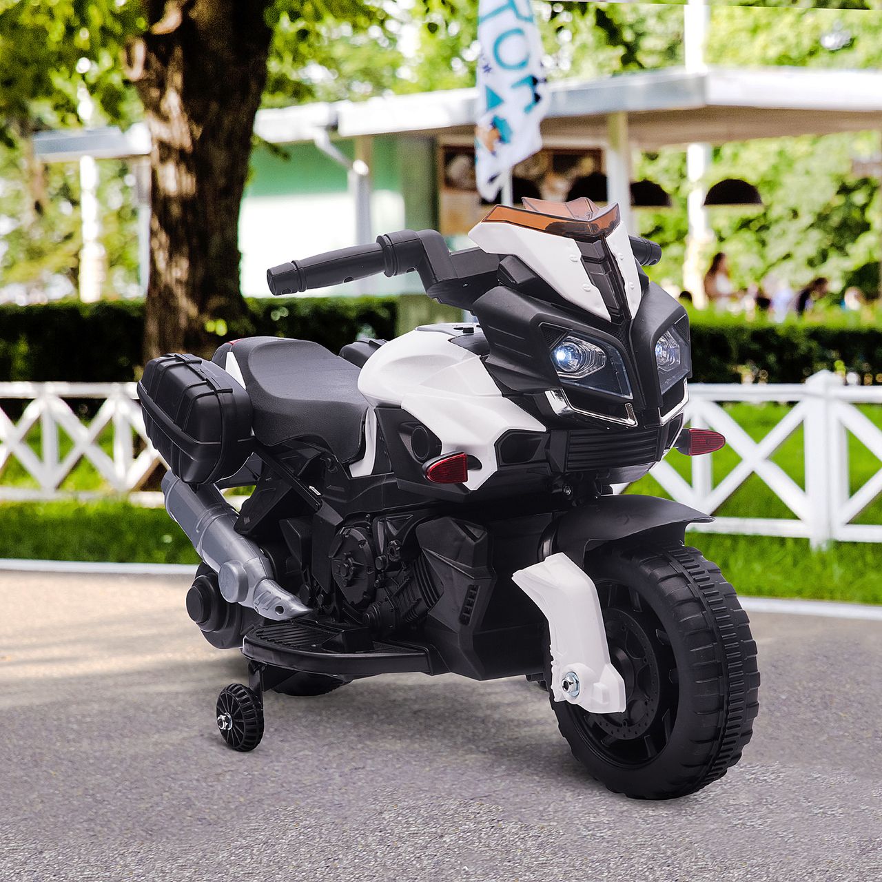 HOMCOM Elektromotorrad Kinderelektroauto Elektro-Kindermotorrad Kinderfahrzeug 6V LED-Licht simuliertes Motorgeräusch Metall PP Schwarz Weiß 88,5x 42,5x49 cm