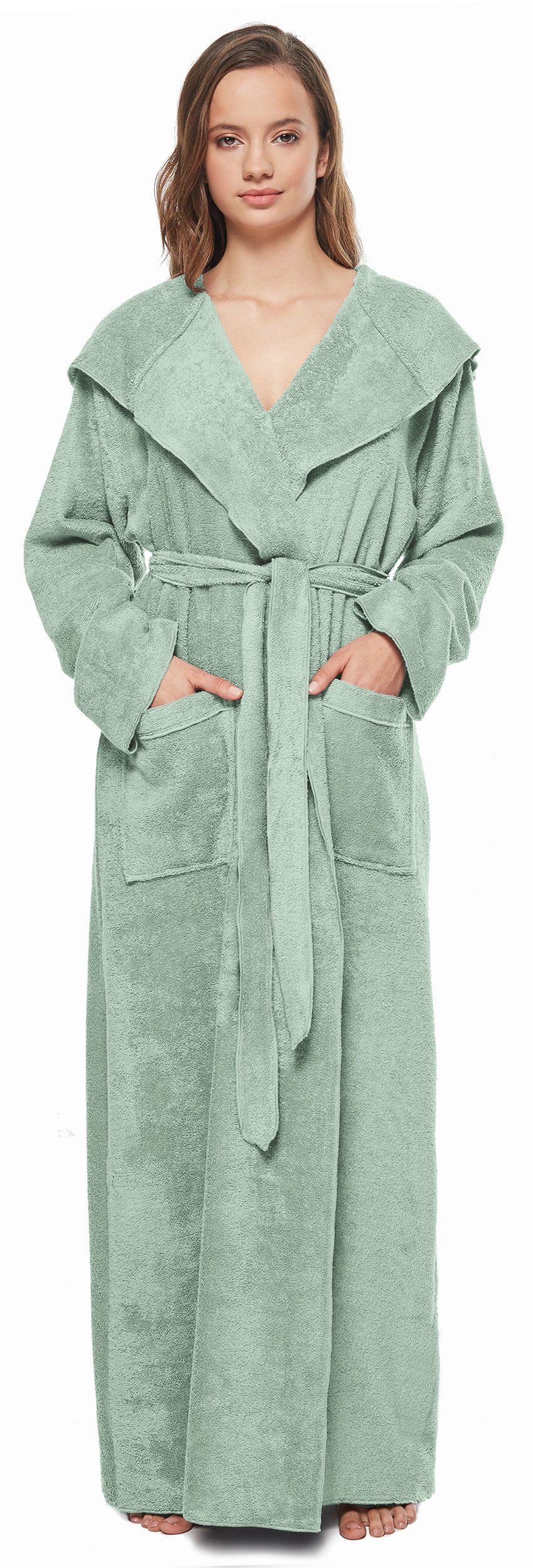 Arus Damenbademantel Angel, 100% Baumwolle, mit Kapuze, extra lang, 100 % Baumwolle-Frottee