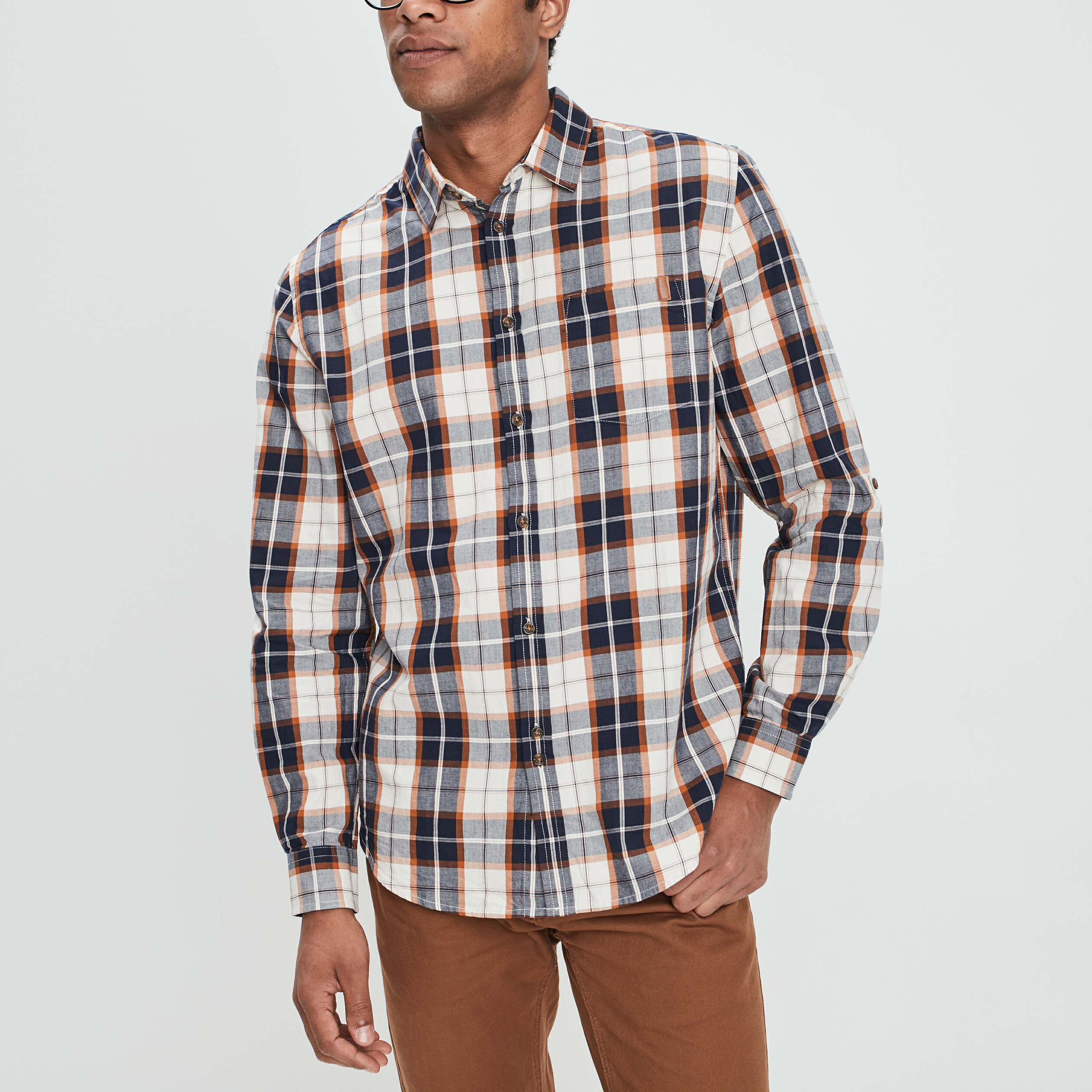Chemise droite manches longues camel homme | La Halle