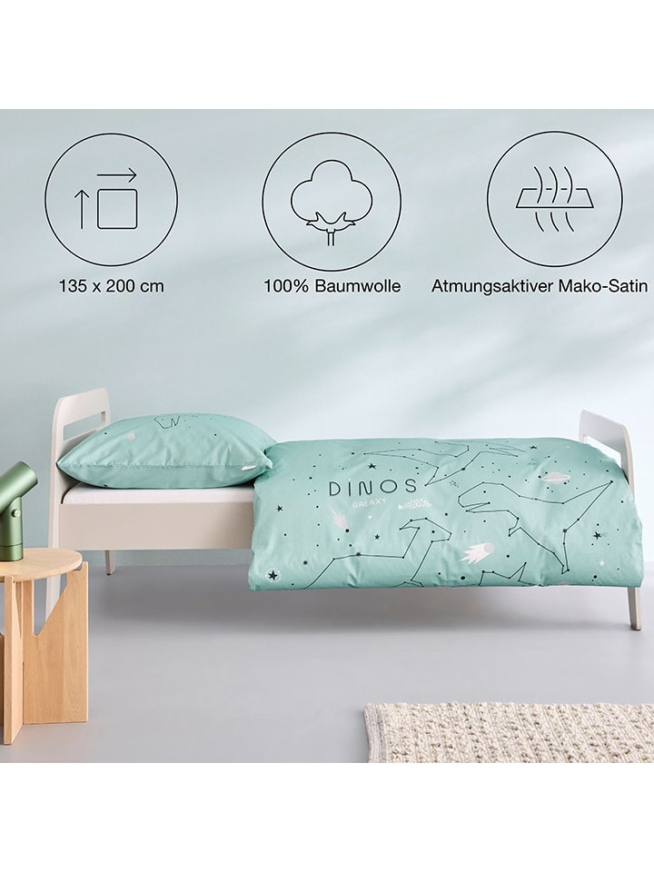 Ibena Satin-Bettwäsche-Set ''Dinos'' in Hellblau günstig kaufen 135x200 cm