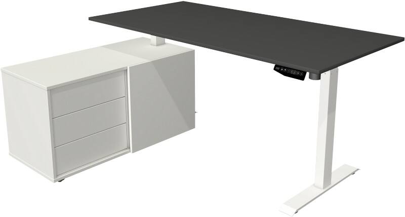 Kerkmann 10216313 Move 1 Elektrisch Höhenverstellbar Sitz-Stehschreibtisch Rechteckig Melamin;Stahl Weiß T-Fuß 3 Schübe 1.650 x 1.350 x 1.230 mm