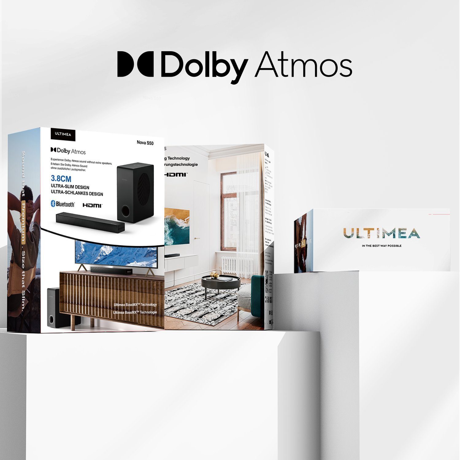 Ultimea Nova S50 2.1 Dolby Atmos Soundbar (190 W, Dolby Atmos, Verbesserter Bass TV Lautsprecher, 3D Surround, HDMI eARC)