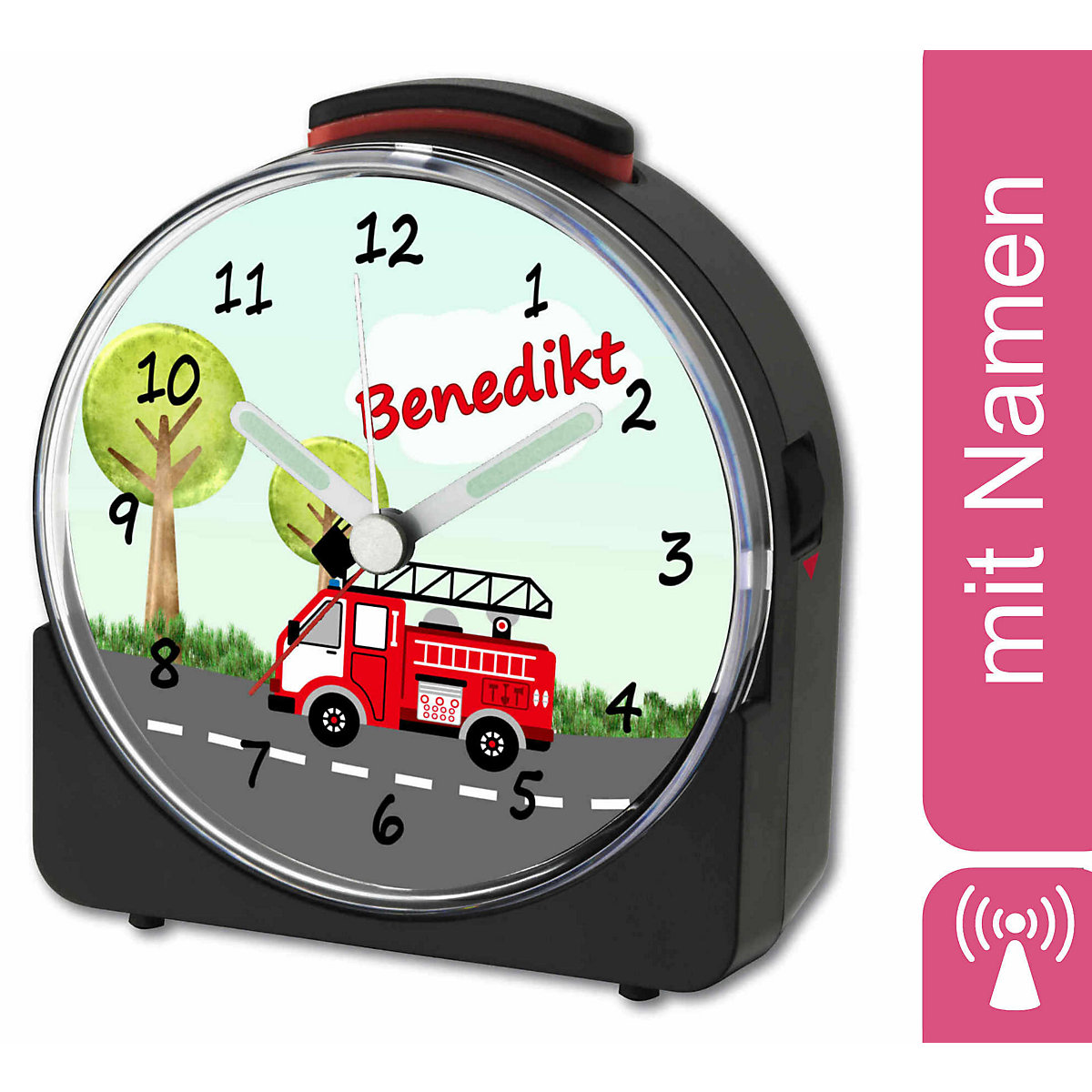Kinder Funkwecker weiß personalisiert mit Namen Feuerwehr