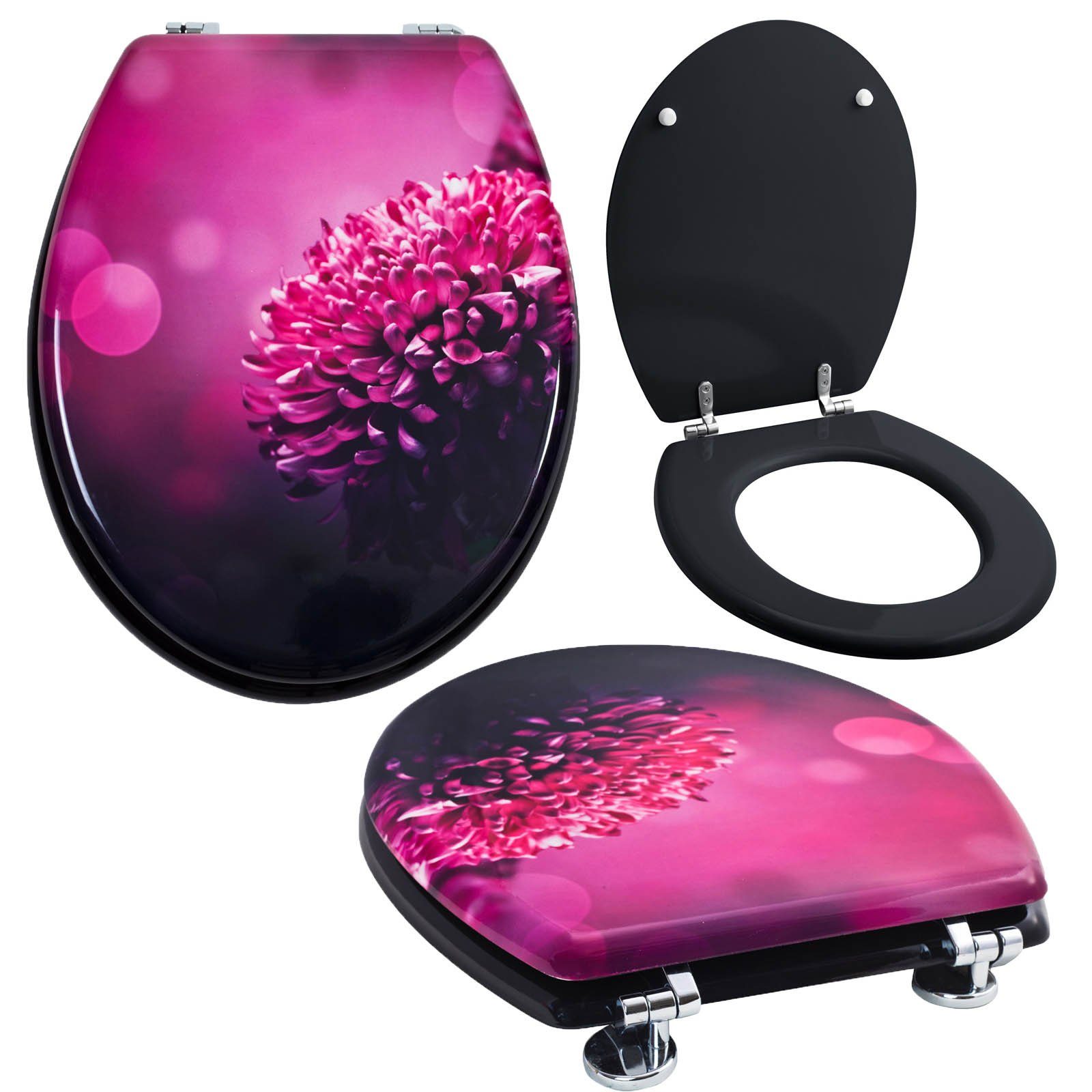 Grafner WC-Sitz WC Sitz mit Absenkautomatik Motiv Pink Dahlia Toilettendeckel, Absenkautomatik