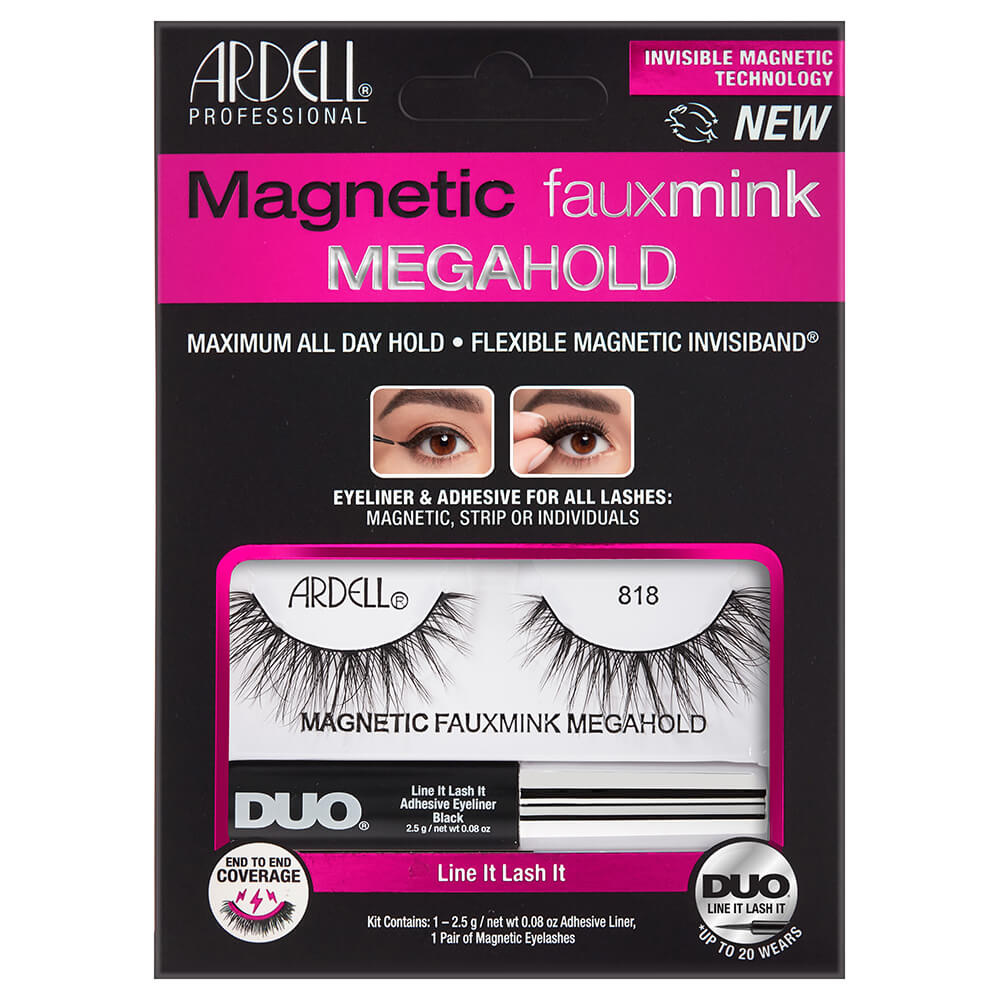 Ardell Faux-Cils Magnétique Faux Mink n°818 avec colle/feutre eyeliner Duo 2,5g Faux-Cils Magnétiques en frange réutilisables, avec colle/feutre eyeliner inclus