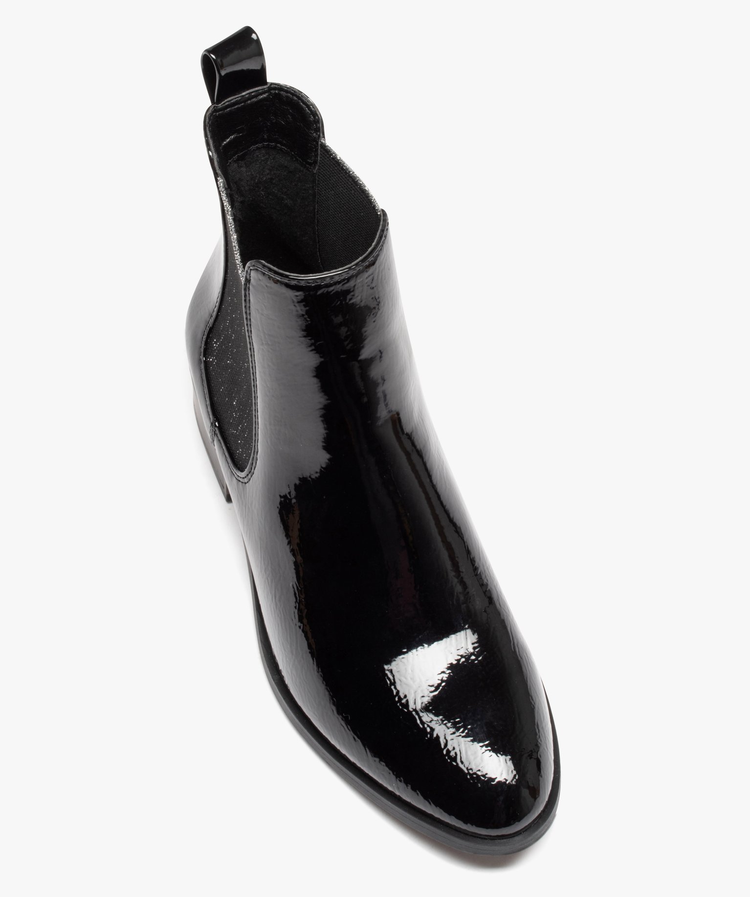 Boots femme style Chelsea dessus vernis avec élastiques pai... noir | GEMO