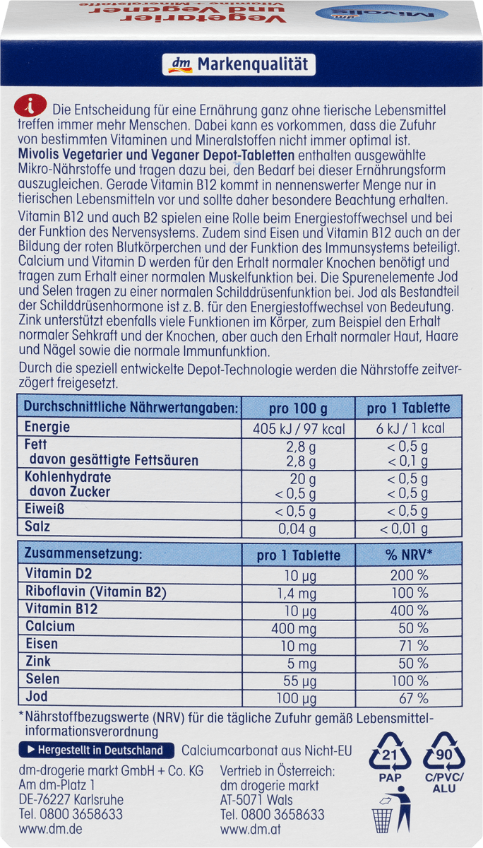 Vegetarier und Veganer Vitamine + Mineralstoffe, Tabletten 30 St., 46 g