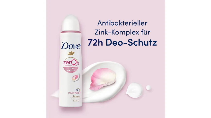 Dove Deodorant-Spray mit Zink-Komplex Rosenduft 0% Aluminiumsalze 150 ml