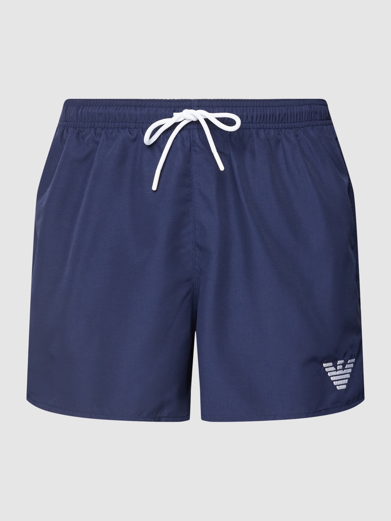 Badehose mit Label-Stitching Modell 'ESSENTIAL' in dunkelblau