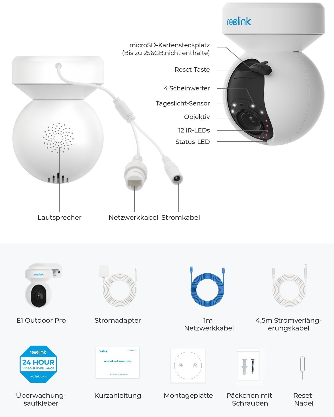 Reolink 8MP Wi-Fi-6 E Series E560 Überwachungskamera (Außenbereich, Smarter Erkennung, Auto-Tracking, Farbige Nachtsicht)