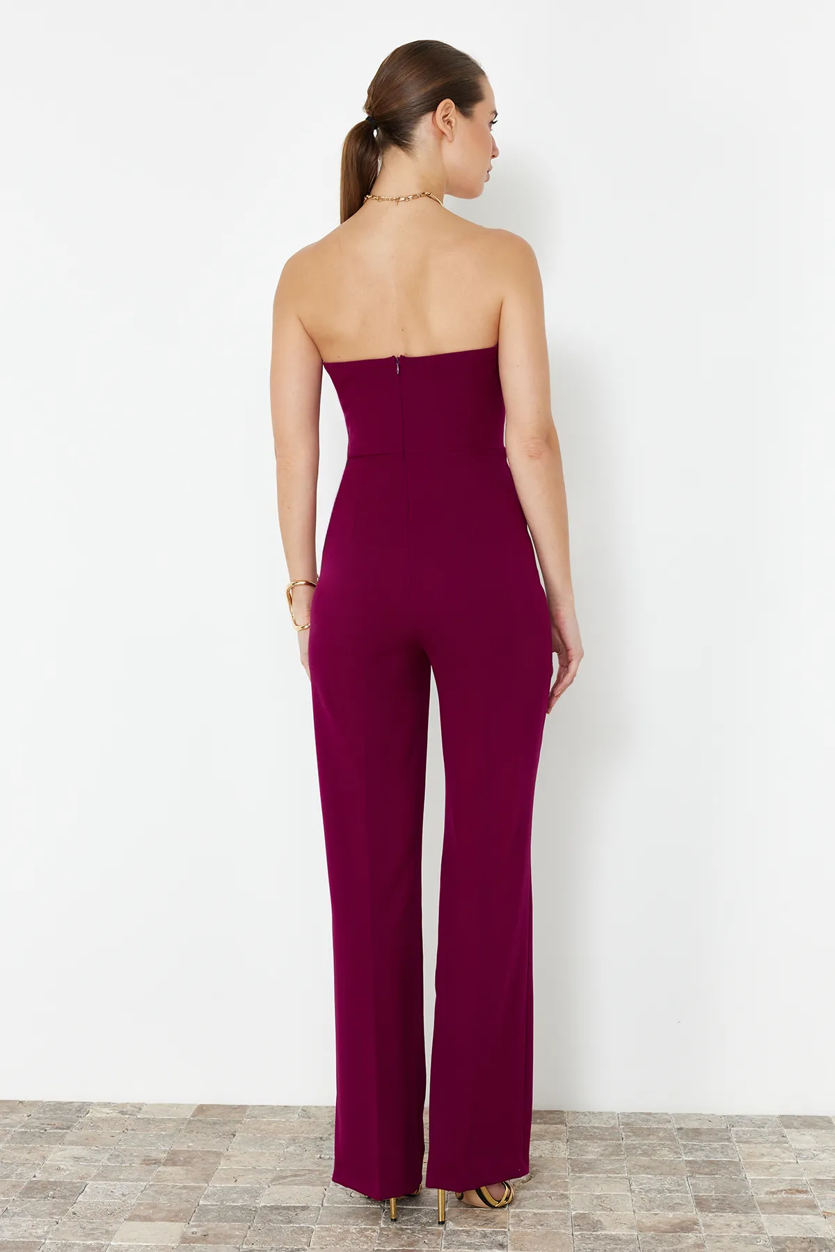 Trendyol Collection  Pflaumenfarbener gewebter Jumpsuit mit Korsettdetail TPRSS24TU00002