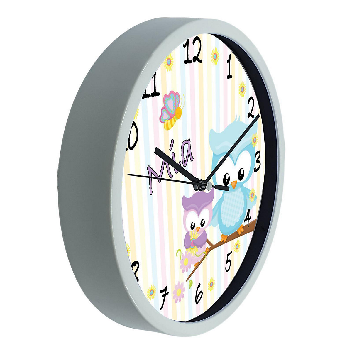Kinder Wanduhr personalisiert mit Name Eule Frühling