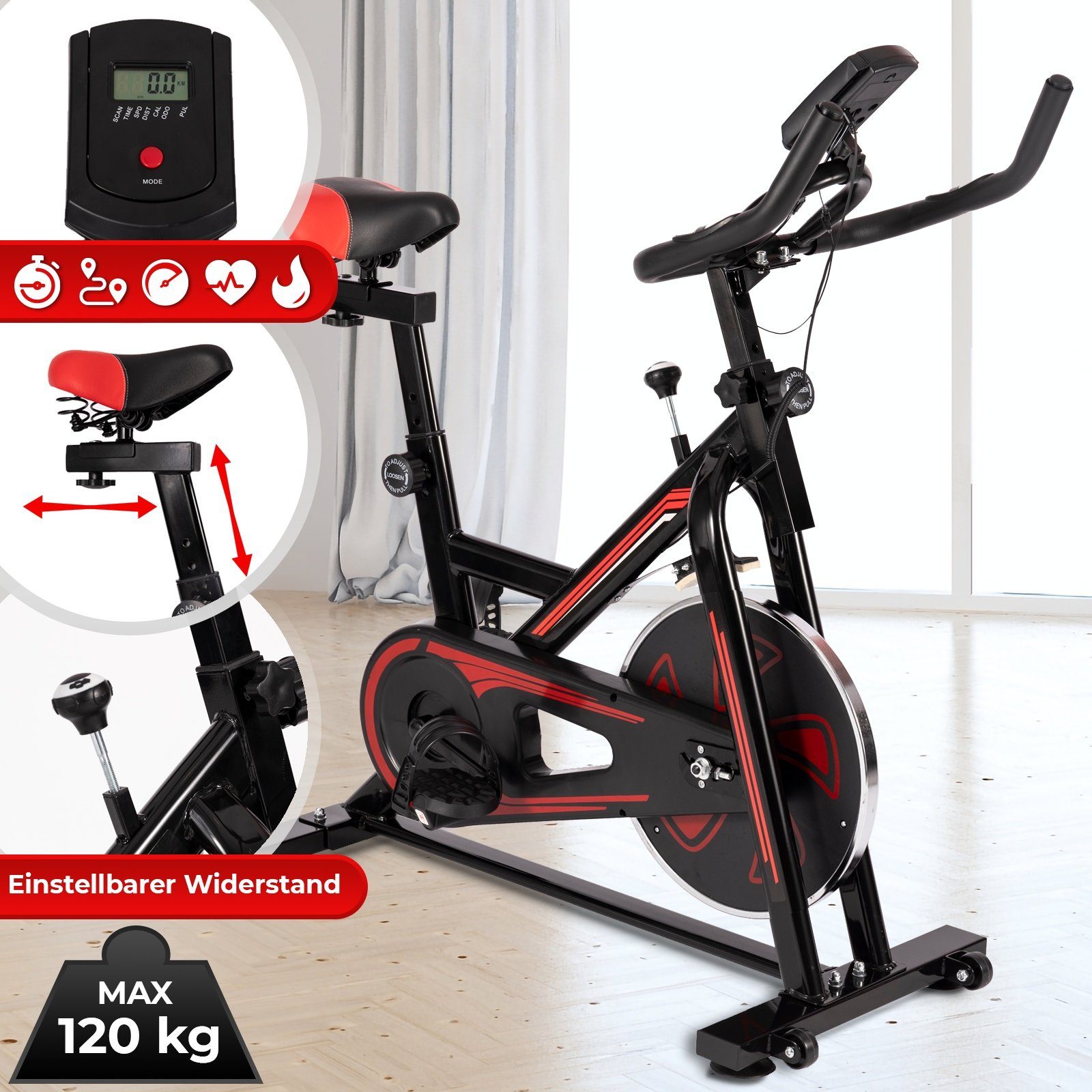 VENDOMNIA Heimtrainer Fitnessbike mit LCD Display (Pulsmesser, Sitz und Griff verstellbar, max 120 kg), Fahrrad, Fahrradtrainer, Fitnessfahrrad, Indoor Cycling Bike