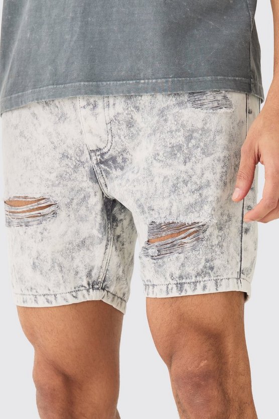 Zerrissene Slim-Fit Jeansshorts in Eisgrau