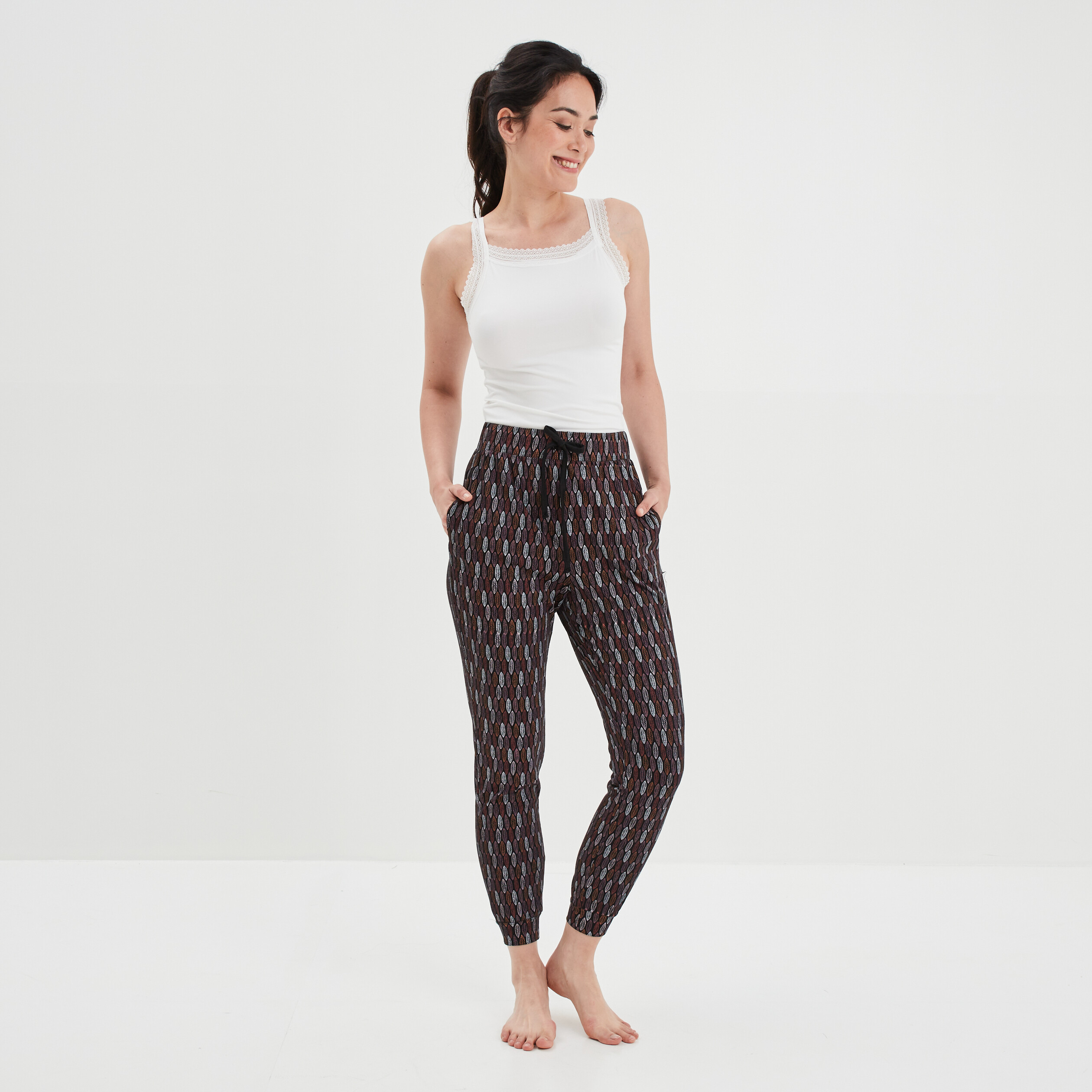 Pantalon de pyjama imprimé noir femme | La Halle