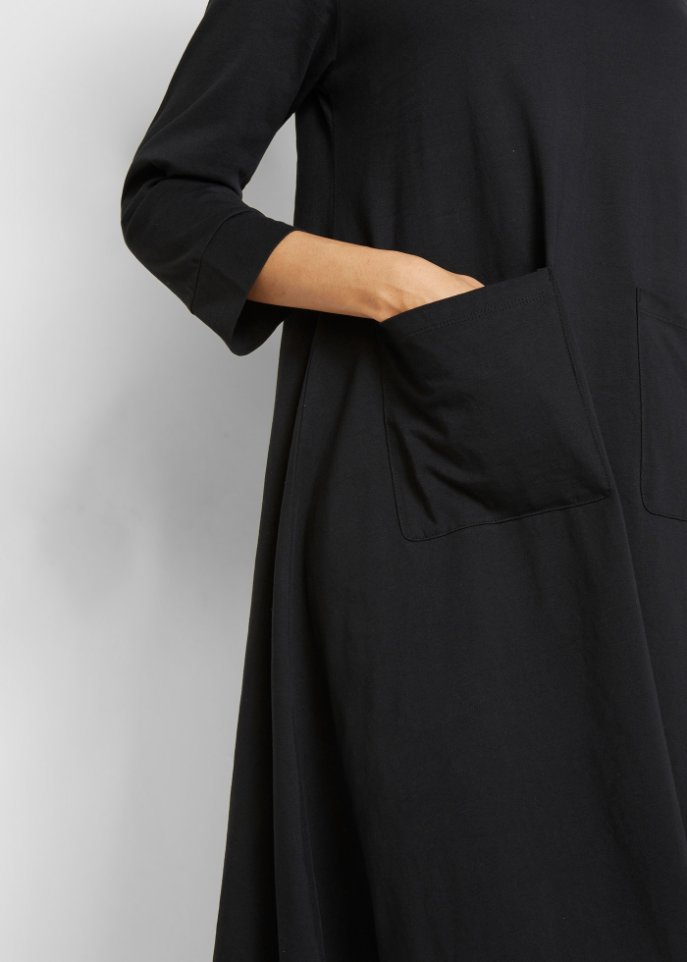 Knieumspielendes Baumwollkleid mit Taschen, 7/8- Arm