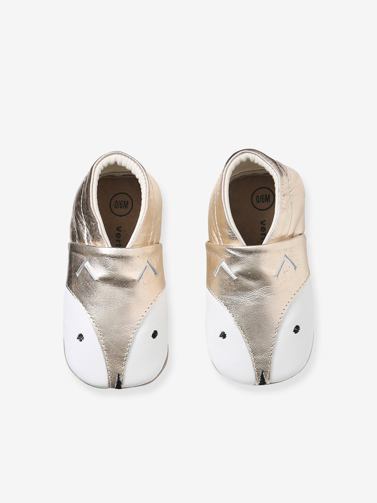 Chaussons souples en cuir bébé doré