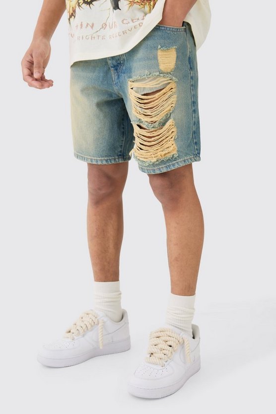 Lockere zerrissene Jeansshorts in Antik-Waschung