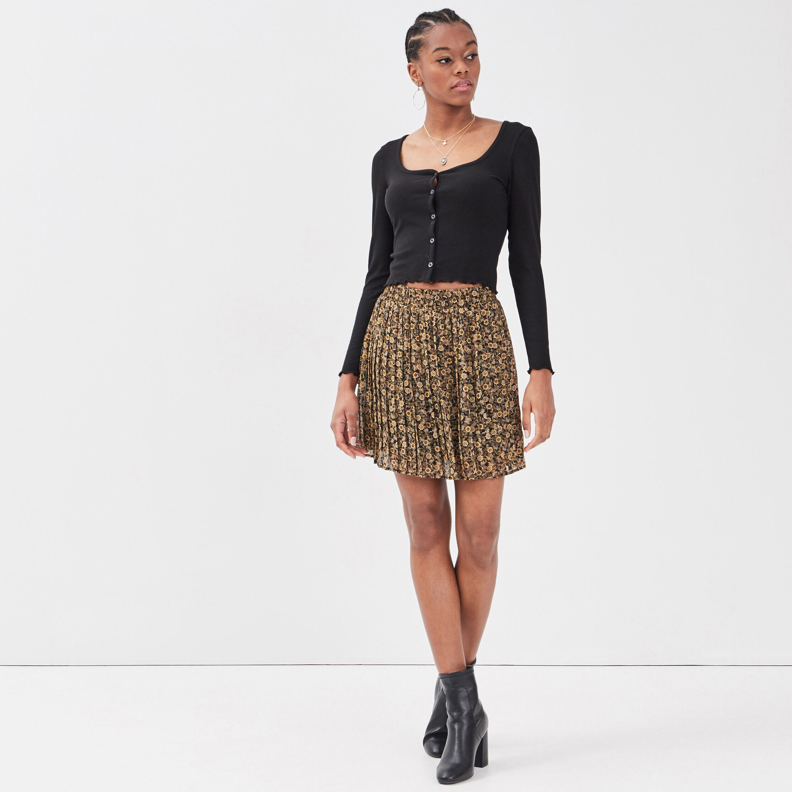 Jupe évasée plissée noir femme | Cache Cache
