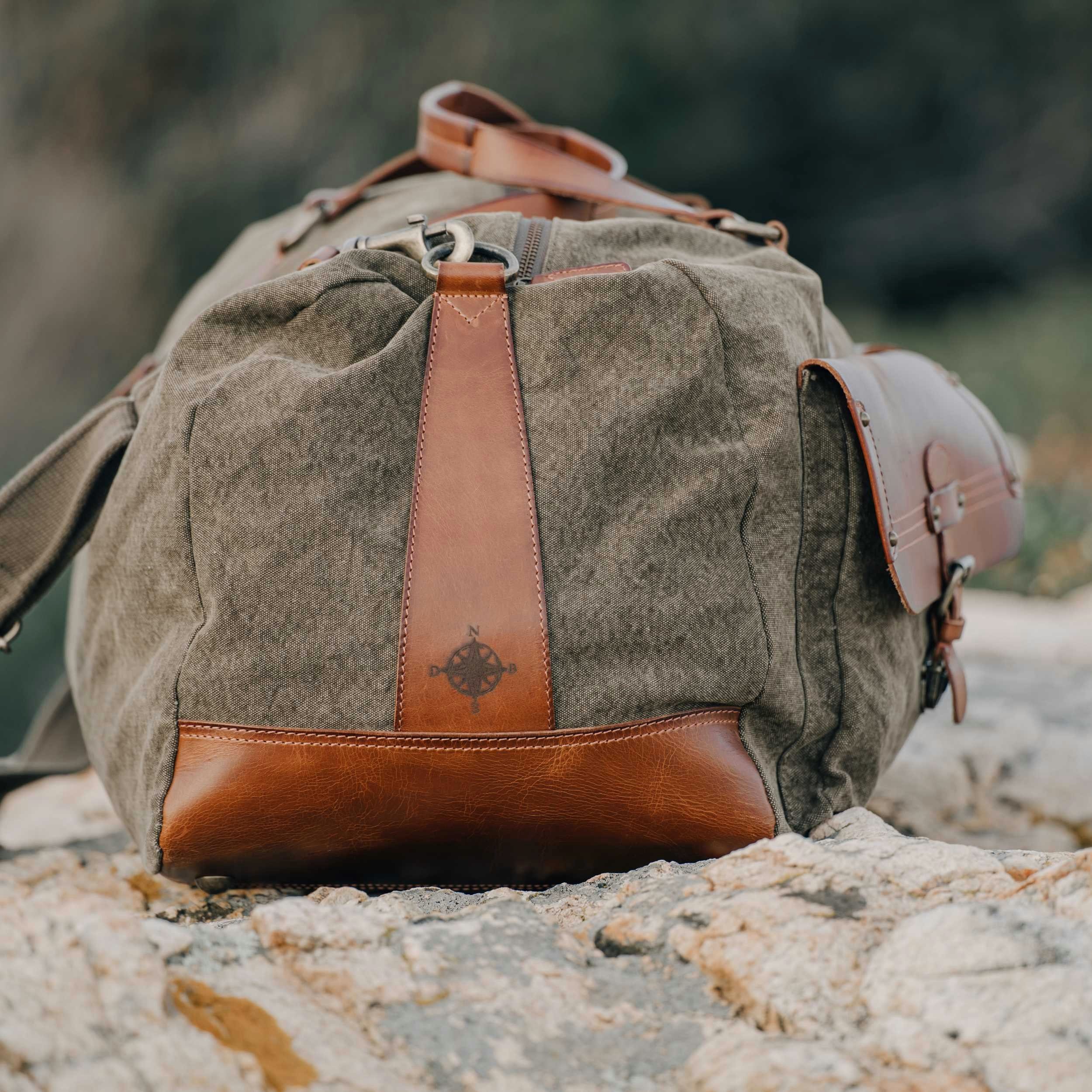 DRAKENSBERG Reisetasche Weekender Steve Oliv-Grün, groß, für Damen und Herren im Abenteuer-Look, Canvas und Büffelleder