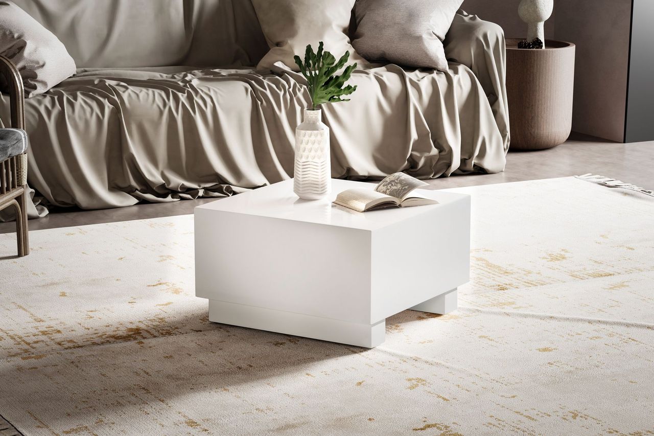 Wohnling Couchtisch MONOBLOC Weiß Hochglanz 60x60 cm Wohnzimmertisch Sofatisch