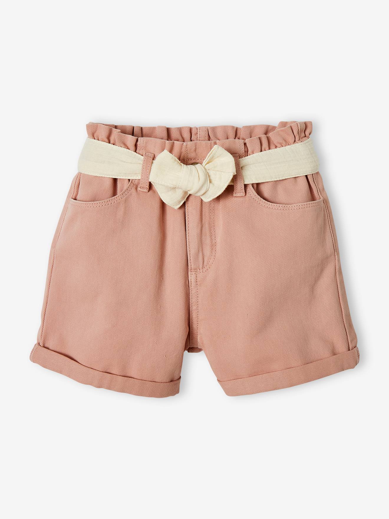 Short style paperbag fille et sa ceinture en gaze de coton vert d'eau