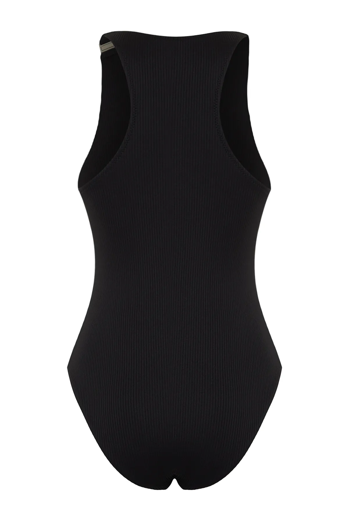 Trendyol Collection  Schwarzer, strukturierter Badeanzug mit Neckholder und Zubehör TBESS24MA00121