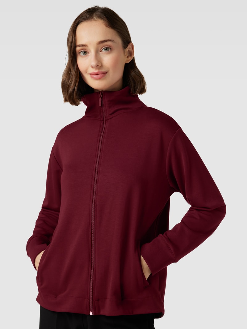 Sweatjacke mit Stehkragen in bordeaux rot