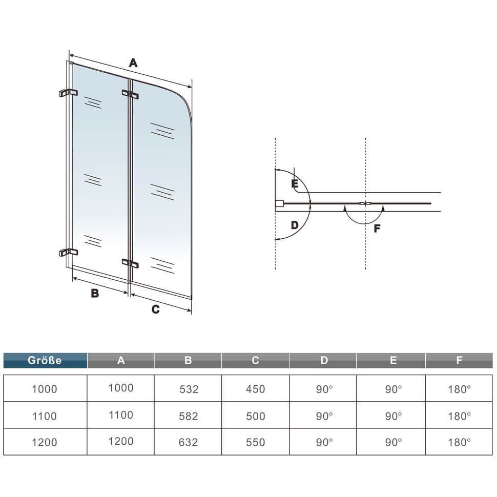 duschspa Badewannenaufsatz Badewannenaufsatz 2-teilig Faltwand Glaswand Duschkabine Dusche, Einscheibensicherheitsglas, Sicherheitsglas, (Set), Glas