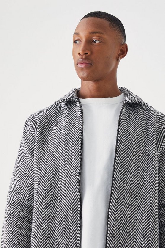 Langärmliges Overshirt mit Zick-Zack Print und Kontrast-Reißverschluss