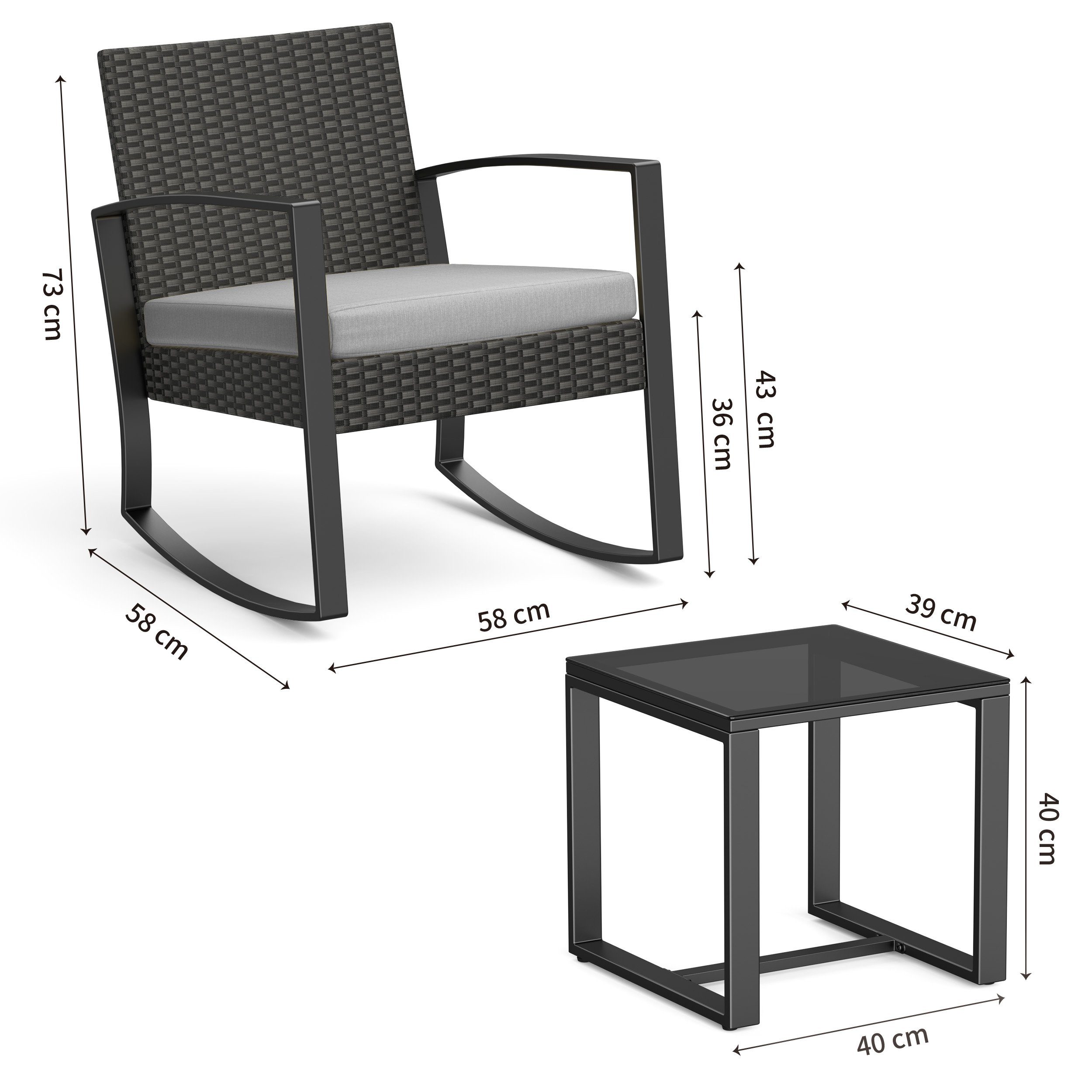 Bealife Balkonset, Balkonmöbel Set 2 Personen, Rattan Gartenmöbel 3 Teilig
